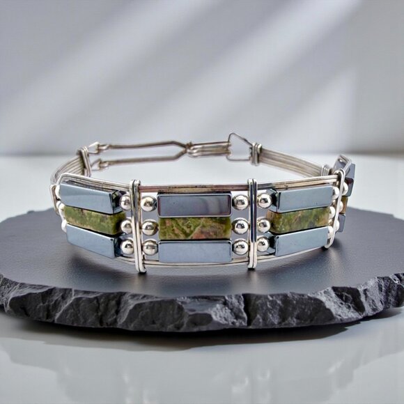 Vintage Sterling Silver Agate and Hematite Bracelet – 7" Artisan Design - Picture 15 of 15